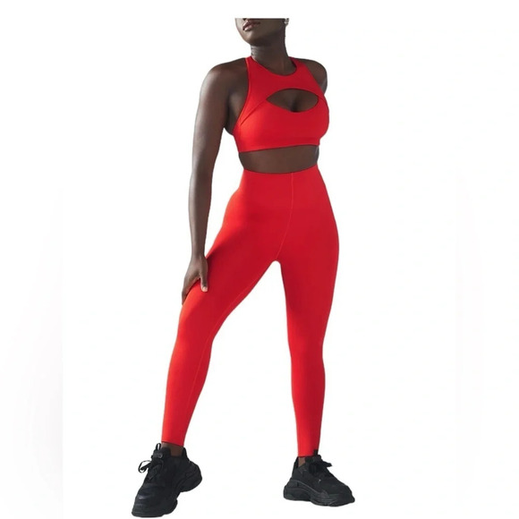 Savage Fenty Hotline High Waist Leggings Hotline Sports Bra Fire engine red Sz L - Picture 1 of 13